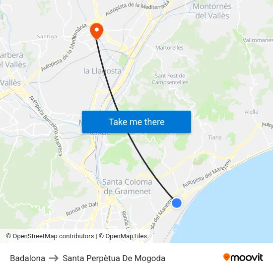 Badalona to Santa Perpètua De Mogoda map