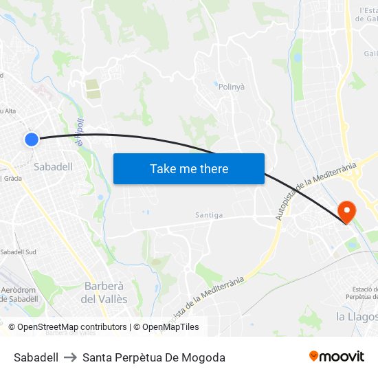 Sabadell to Santa Perpètua De Mogoda map