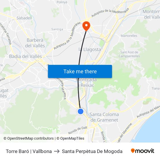 Torre Baró | Vallbona to Santa Perpètua De Mogoda map