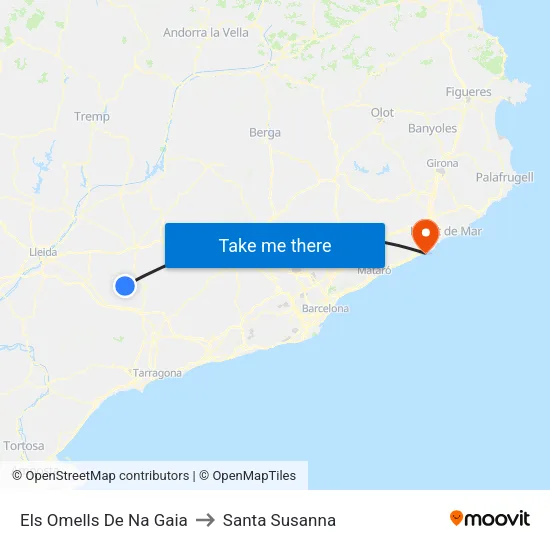 Els Omells De Na Gaia to Santa Susanna map