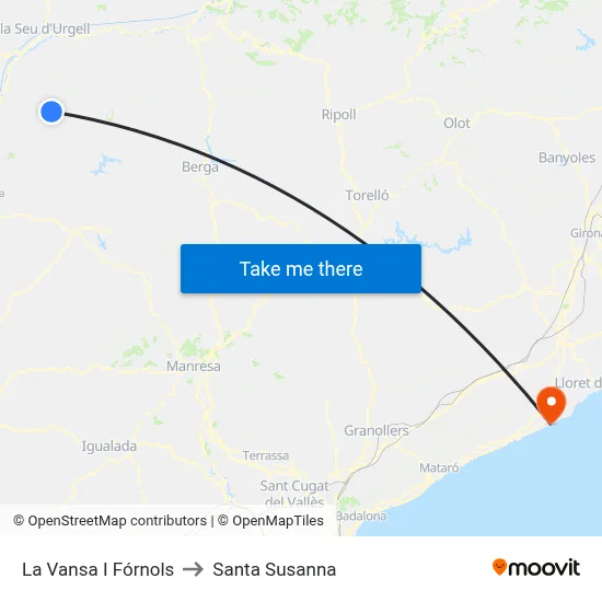 La Vansa I Fórnols to Santa Susanna map