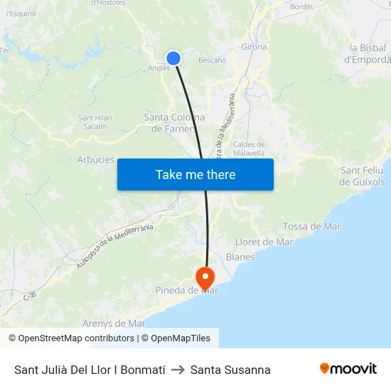 Sant Julià Del Llor I Bonmatí to Santa Susanna map