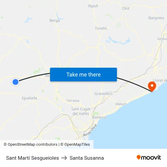 Sant Martí Sesgueioles to Santa Susanna map