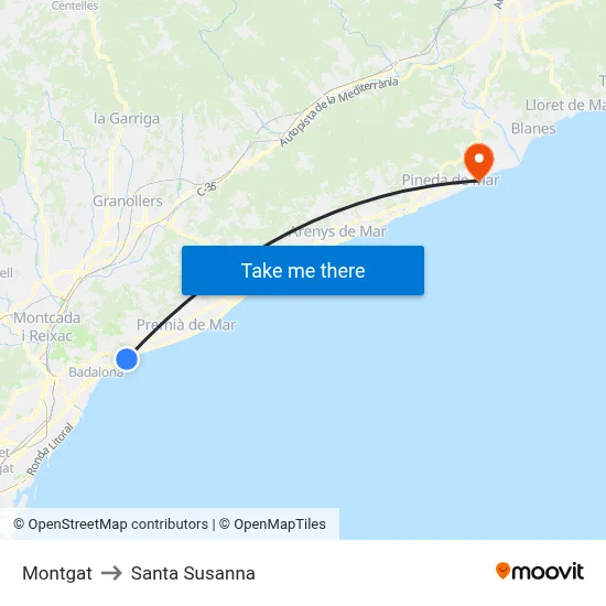 Montgat to Santa Susanna map