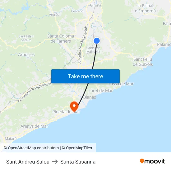 Sant Andreu Salou to Santa Susanna map