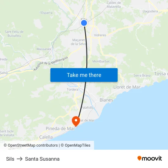 Sils to Santa Susanna map