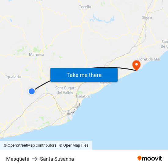 Masquefa to Santa Susanna map