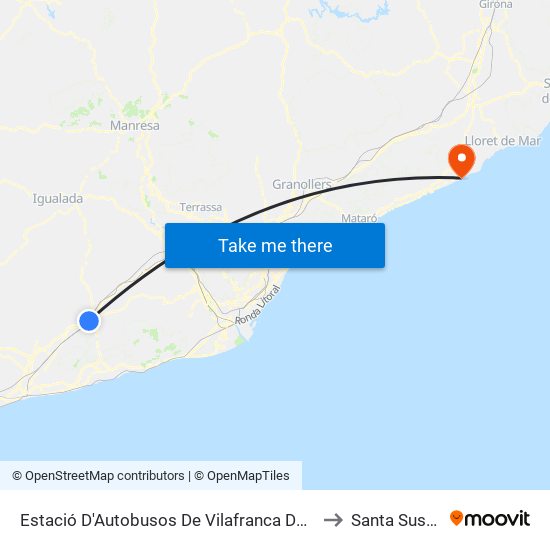 Estació D'Autobusos De Vilafranca Del Penedès to Santa Susanna map