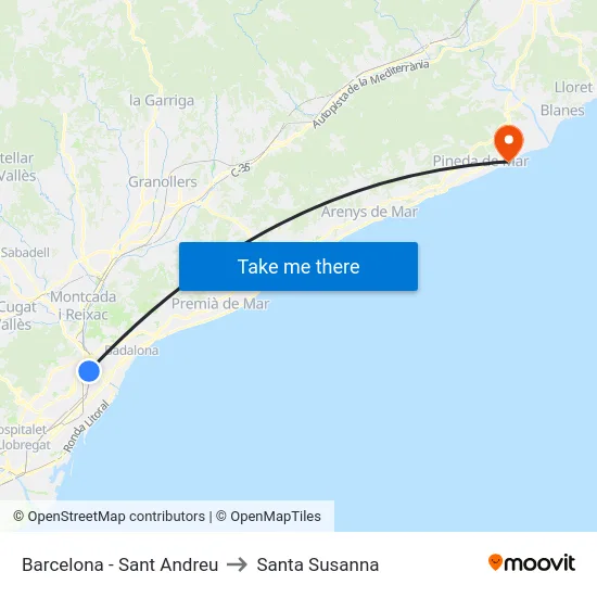 Barcelona - Sant Andreu to Santa Susanna map