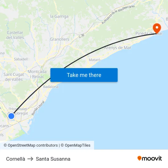 Cornellà to Santa Susanna map