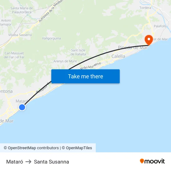 Mataró to Santa Susanna map