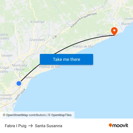 Fabra I Puig to Santa Susanna map