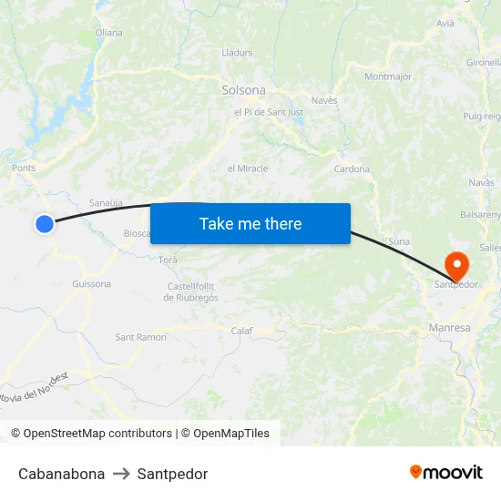 Cabanabona to Santpedor map
