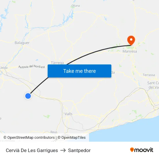 Cervià De Les Garrigues to Santpedor map