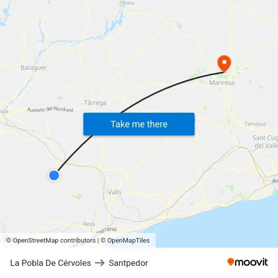 La Pobla De Cérvoles to Santpedor map