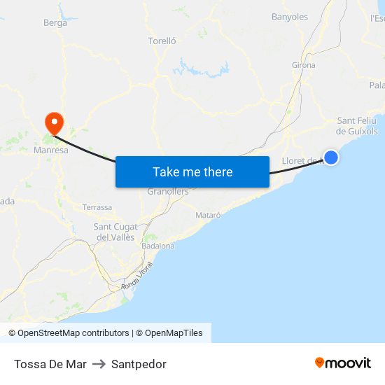 Tossa De Mar to Santpedor map