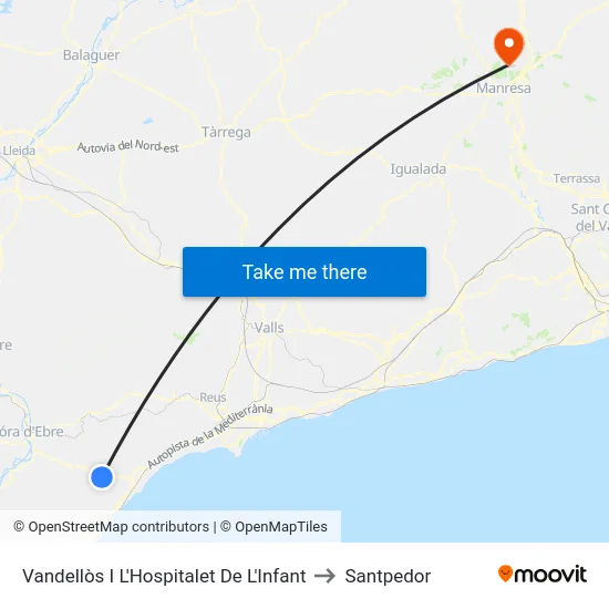 Vandellòs I L'Hospitalet De L'Infant to Santpedor map