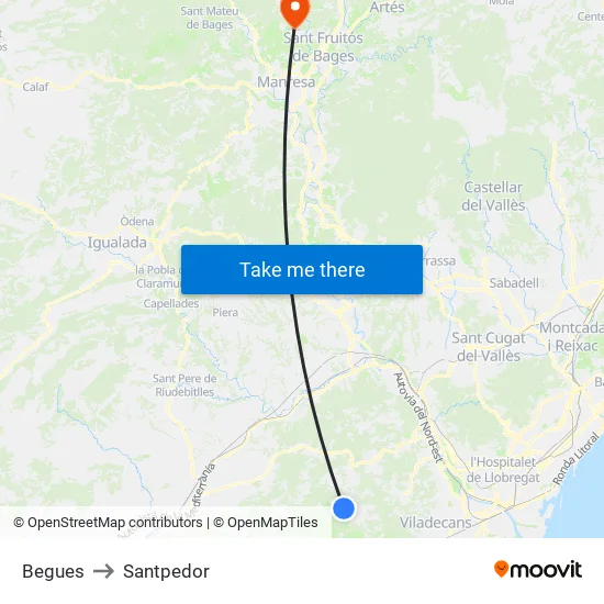 Begues to Santpedor map