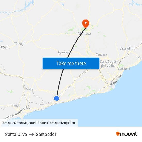 Santa Oliva to Santpedor map