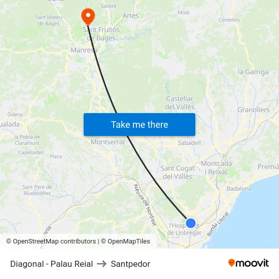 Diagonal - Palau Reial to Santpedor map