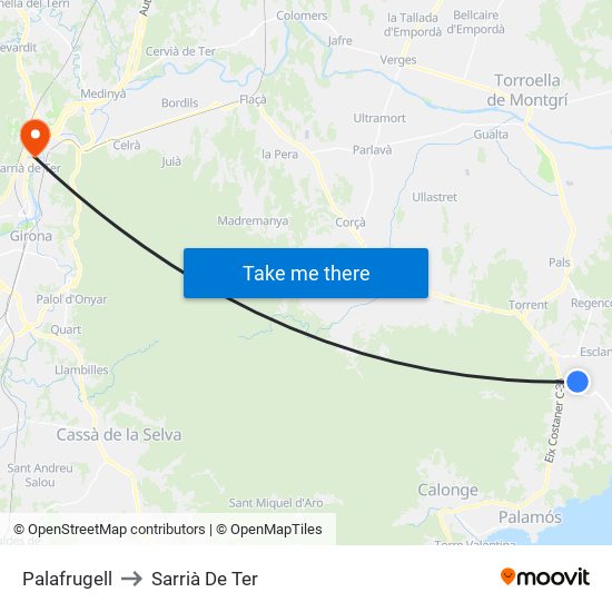 Palafrugell to Sarrià De Ter map