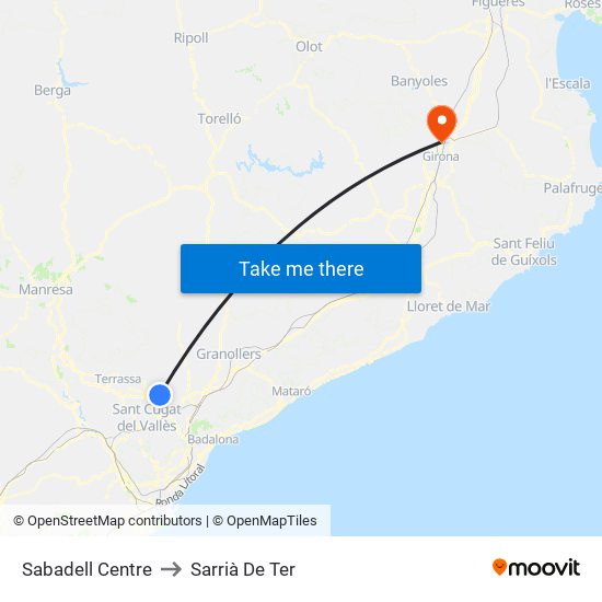 Sabadell Centre to Sarrià De Ter map