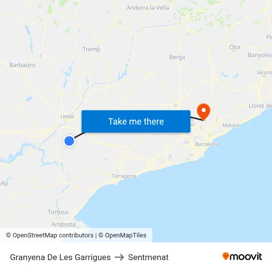 Granyena De Les Garrigues to Sentmenat map