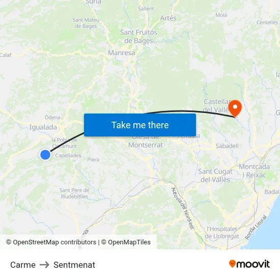 Carme to Sentmenat map