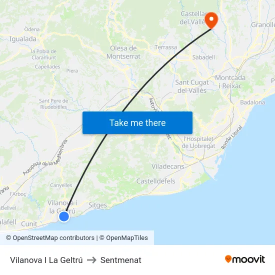 Vilanova I La Geltrú to Sentmenat map
