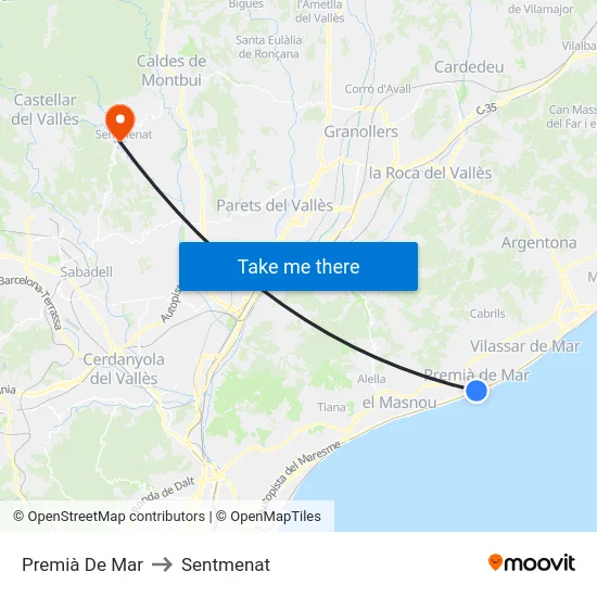Premià De Mar to Sentmenat map