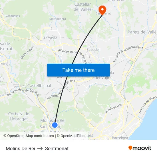 Molins De Rei to Sentmenat map