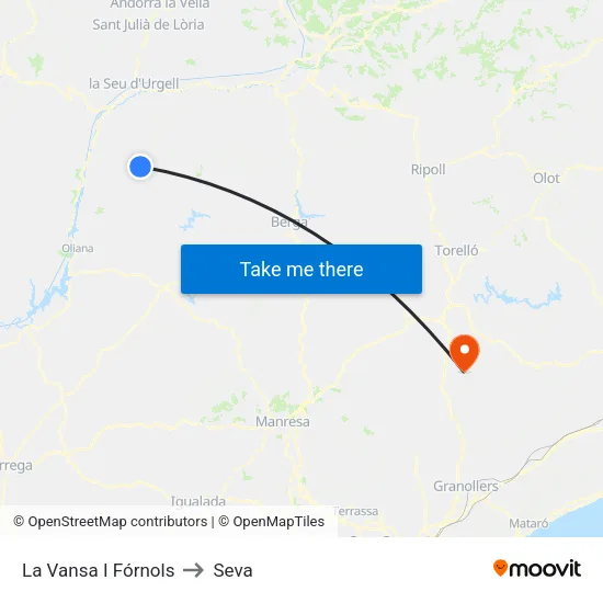La Vansa I Fórnols to Seva map