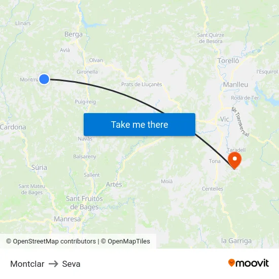 Montclar to Seva map
