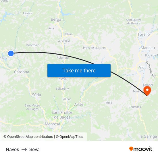 Navès to Seva map