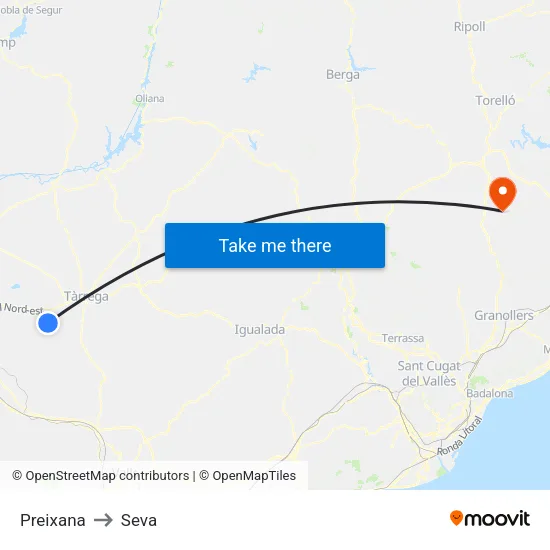 Preixana to Seva map