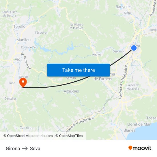 Girona to Seva map