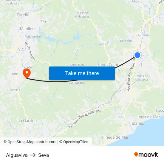 Aiguaviva to Seva map