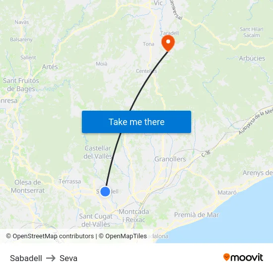 Sabadell to Seva map