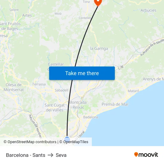 Barcelona - Sants to Seva map