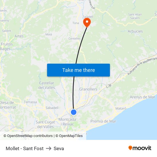 Mollet - Sant Fost to Seva map