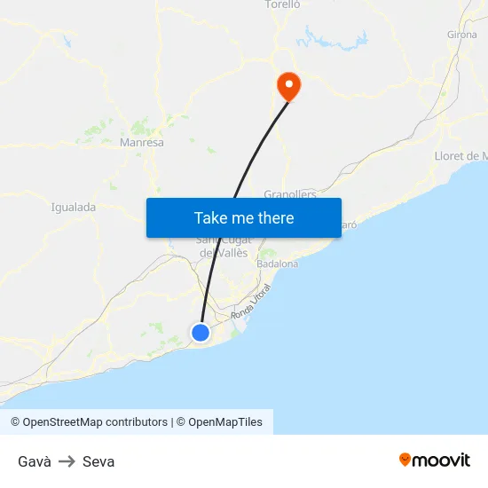 Gavà to Seva map