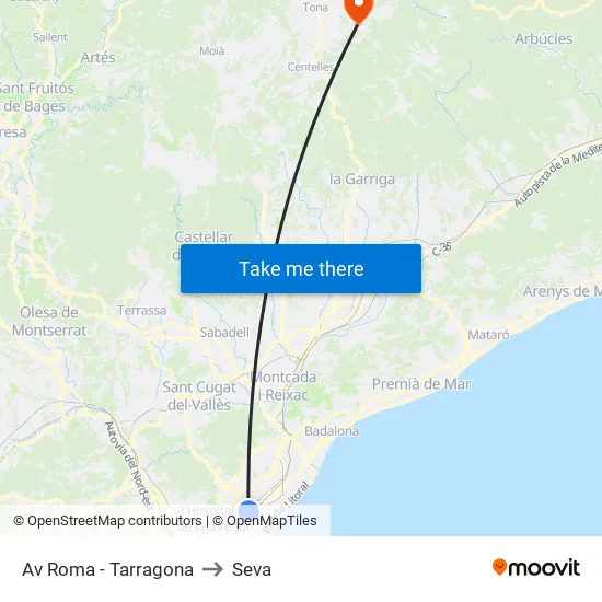 Av Roma - Tarragona to Seva map