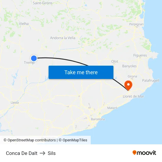 Conca De Dalt to Sils map
