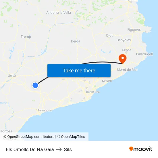 Els Omells De Na Gaia to Sils map