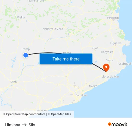 Llimiana to Sils map