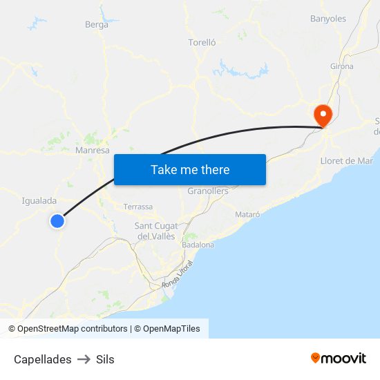 Capellades to Sils map