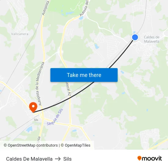 Caldes De Malavella to Sils map