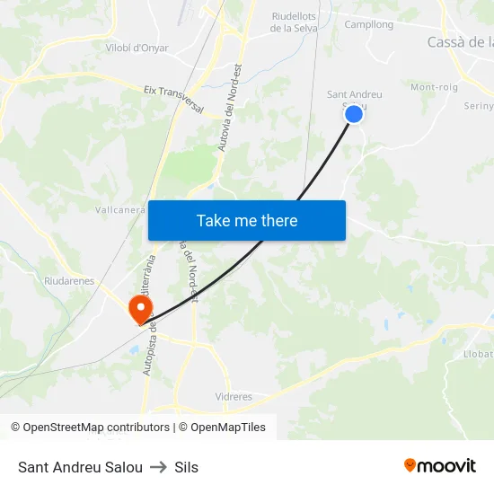 Sant Andreu Salou to Sils map