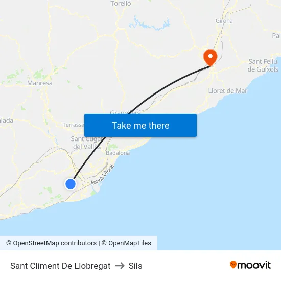 Sant Climent De Llobregat to Sils map