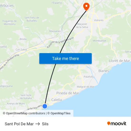 Sant Pol De Mar to Sils map